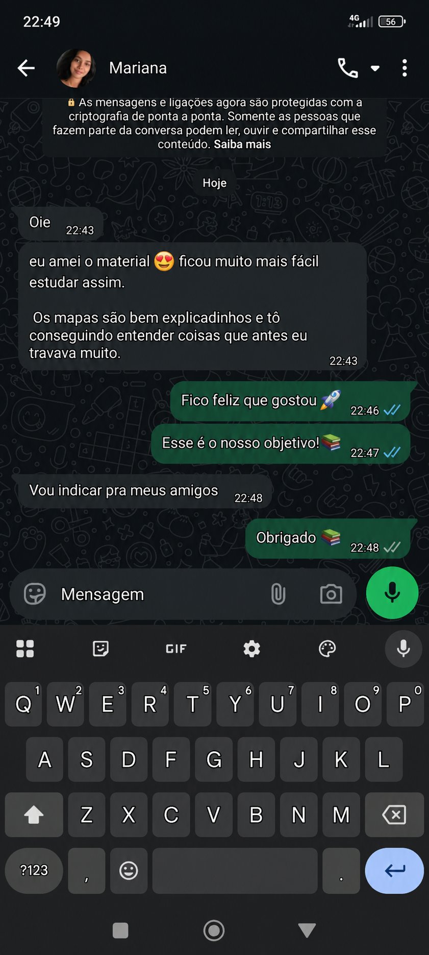 Depoimento da Mariana sobre o material de inglês